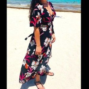 Tropical Hawaiian Maxi Wrap Dress (EUC)